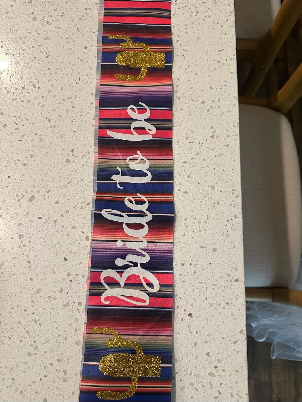 Bride 2 Be Sash -Multi-Color Stripe with Gold Cactus Accent + sombrero with vail